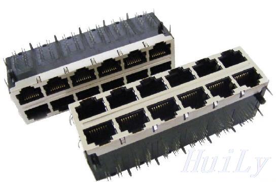 2X6帶變壓器RJ45連接器（豎排腳單排LED）