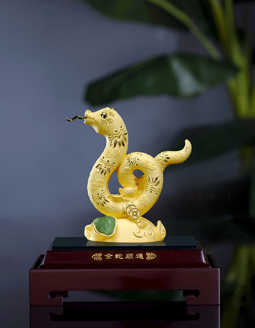 鑄銅鍍金蛇順通工藝禮品