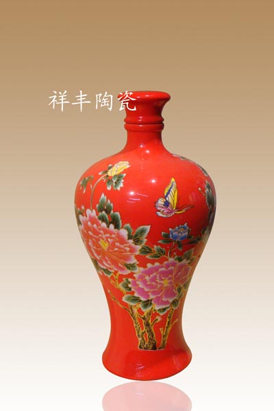 中國江西景德鎮瓷器中國紅色陶瓷酒瓶原始圖片2