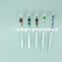 本季度熱賣款：出口精緻月餅刀叉，精拋月餅刀叉，貼花陶瓷柄刀叉